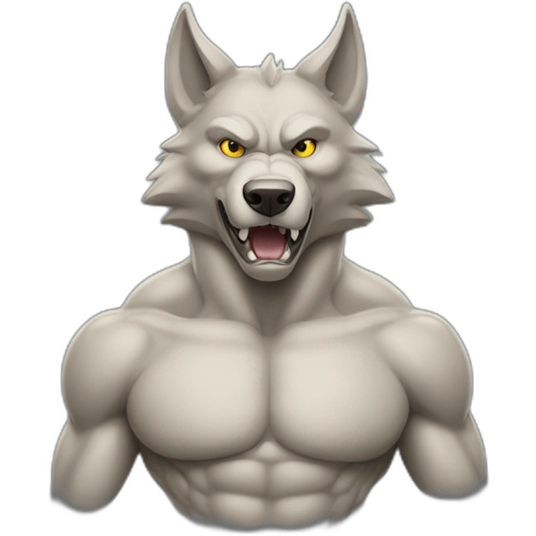 3 headed muscular, cartoon, anthropomorphic wolf emoji