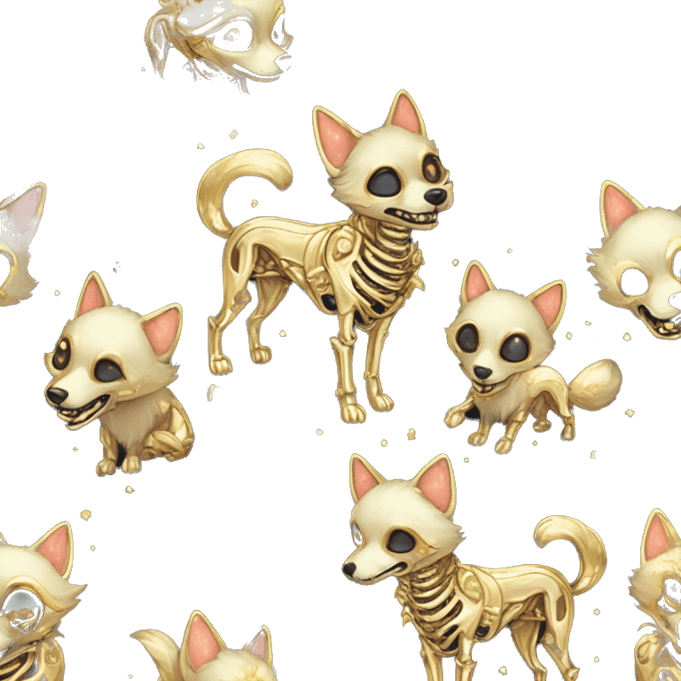 Black iridescent dog fox zombie skeleton gold mechanical nebula galaxy stars flowers fairy lights vintage emoji