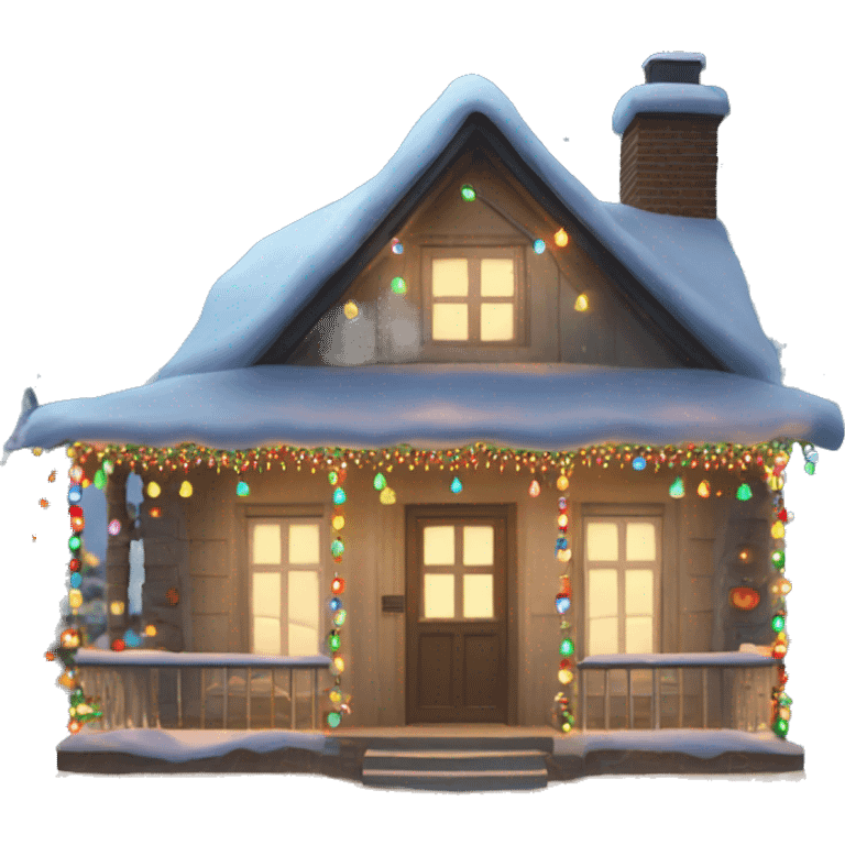 cottage house decorated in christmas lights emoji