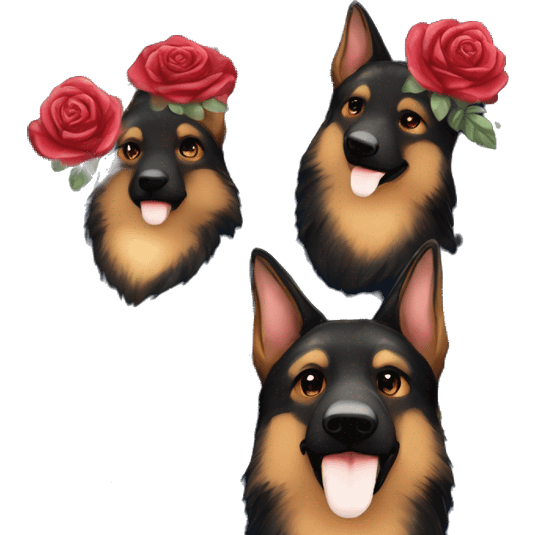 Midnight starry night stars dark Brindled German shepherd fox carrying glowing red lantern, fairy lights, rose flower crown, bokeh lights emoji