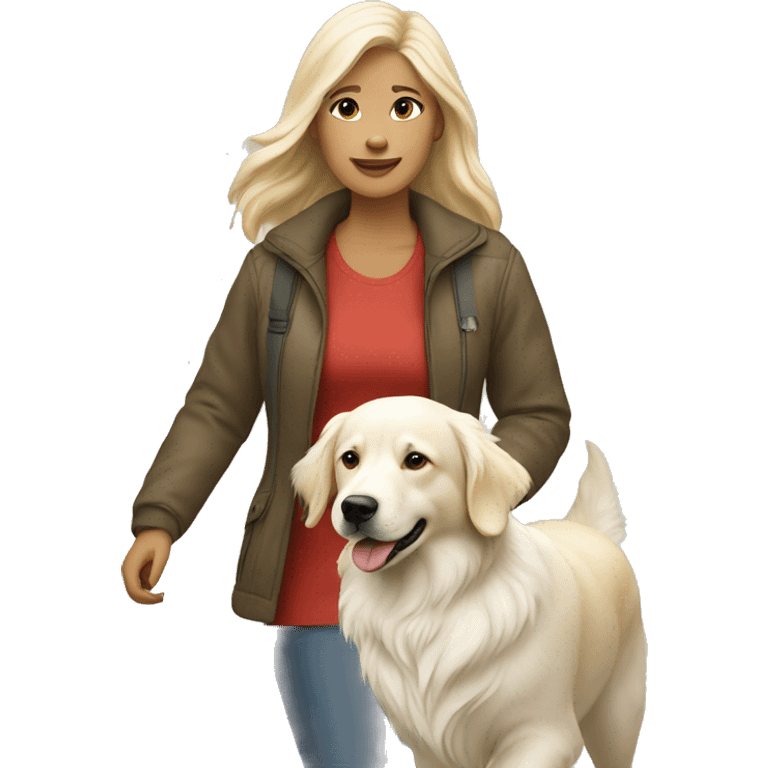 Woman walking a white golden retriever emoji