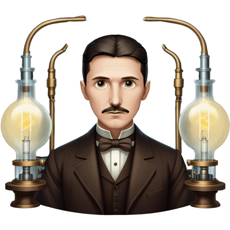 Nikola Tesla – Cinematic Realistic Portrait of Nikola Tesla, depicted as a visionary inventor with intense, thoughtful eyes and period attire, surrounded by subtle arcs of electric light and early laboratory apparatus, rendered with dramatic lighting that evokes mystery and innovation. emoji