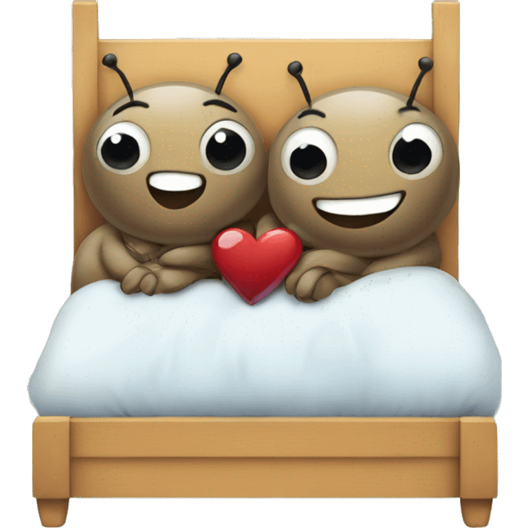 Two cute bugs in love laying in bed emoji