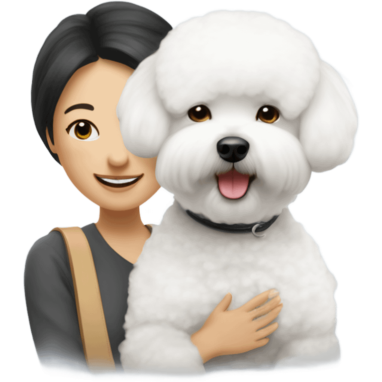 A cute and happy bichon frise with an Asian woman  emoji