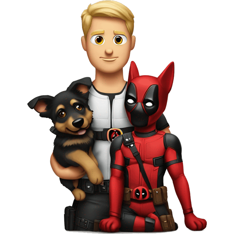 Deadpool holding a German shepherd puppy emoji