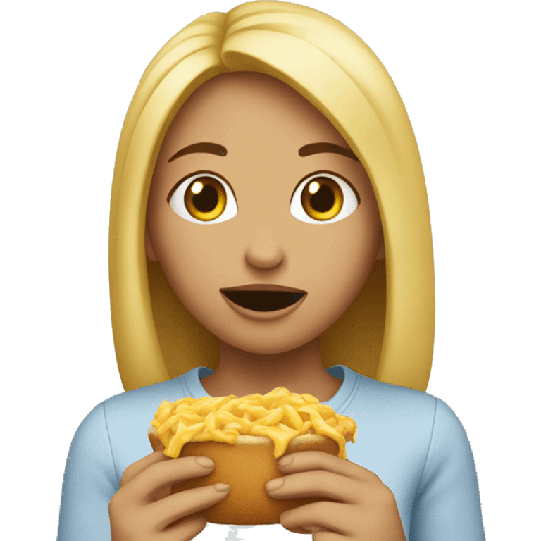 a girl eating with the text “she ate” emoji