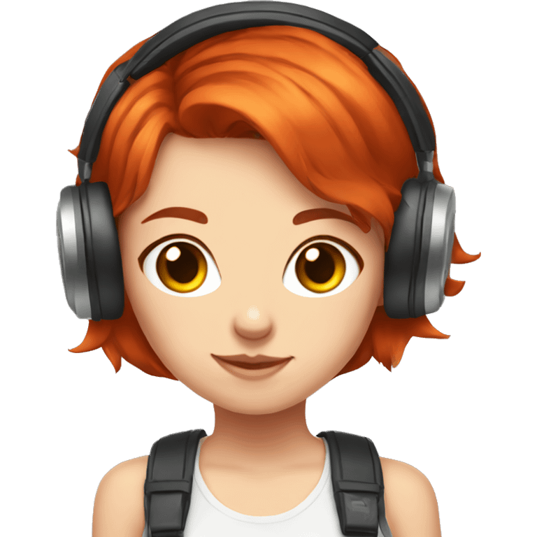 red hair gamer girl with kitty headphones emoji