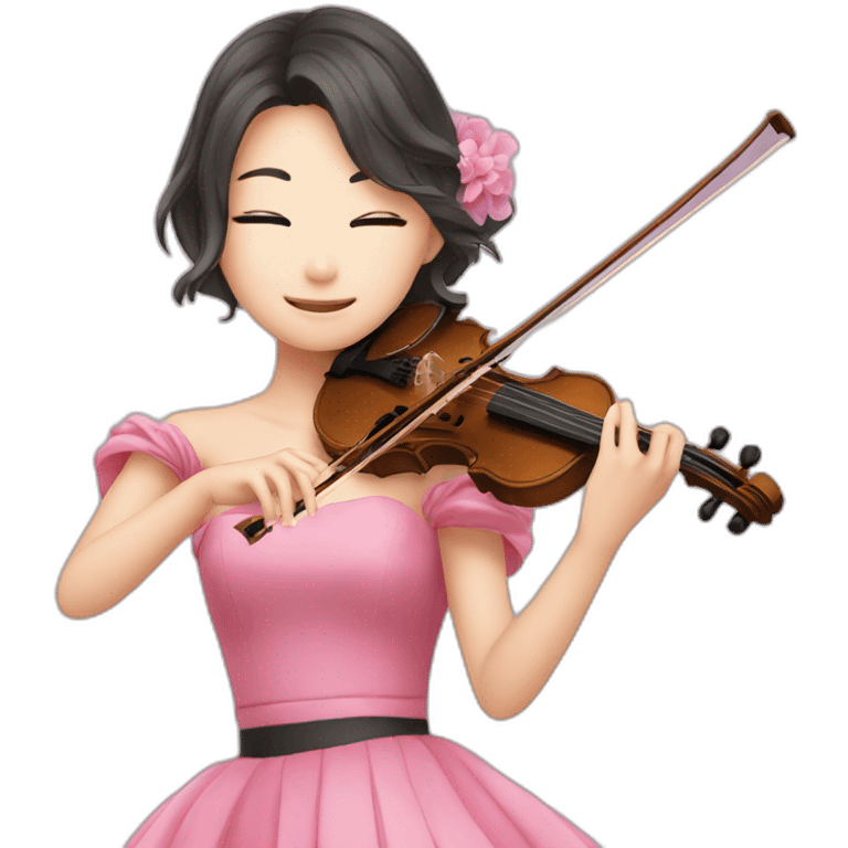 Miyazono Kaori playing violin in a pink dress emoji