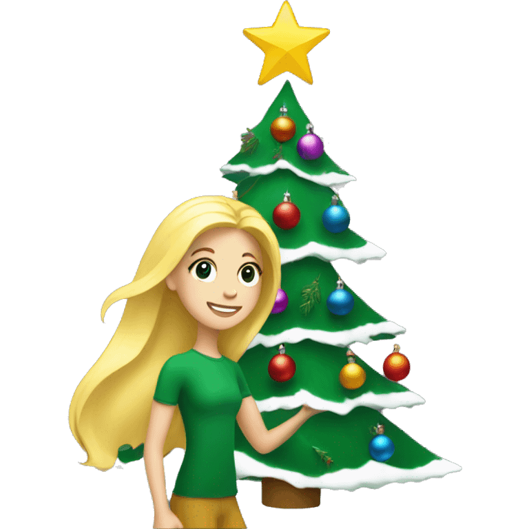 Blond Girl decorating a Christmas tree emoji