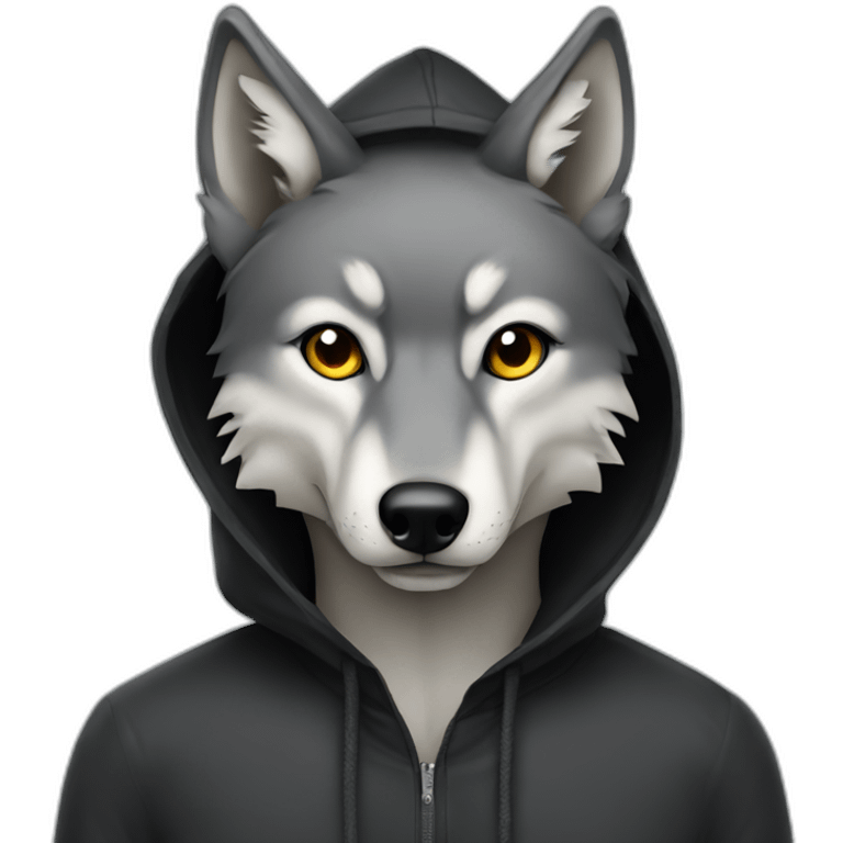 grey wolf wearing a black hood emoji