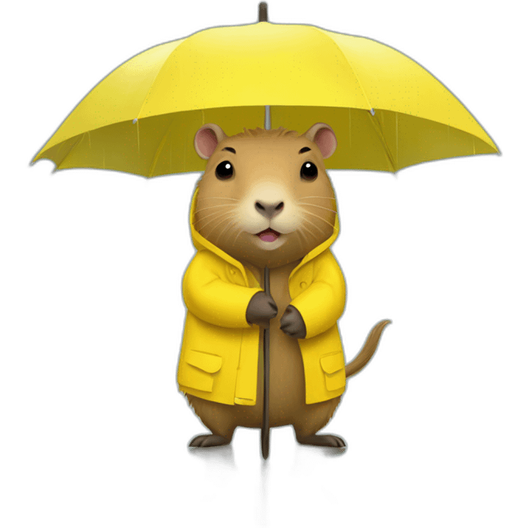 Capybara in a yellow rain jacket holding an umbrella  emoji