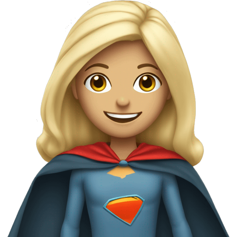 Team lead blonde girl smiling with super hero cape emoji