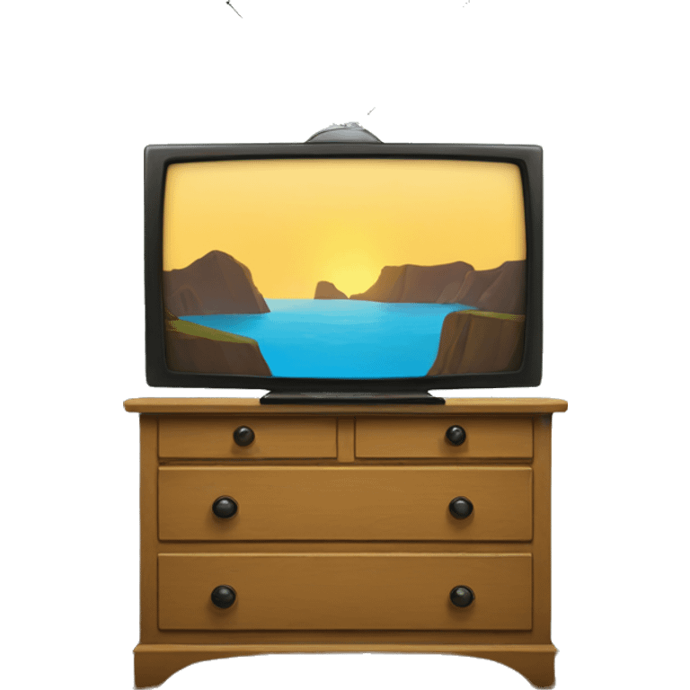 Flatscreen TV on a wooden dresser emoji