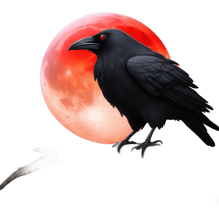 black raven against the backdrop of the red moon emoji