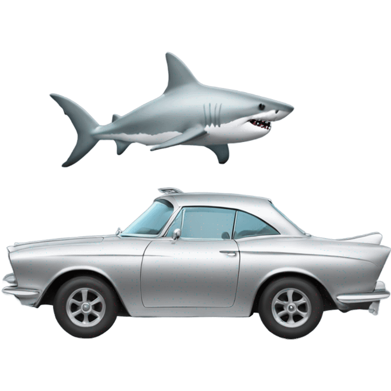 Shark driving a silver car emoji