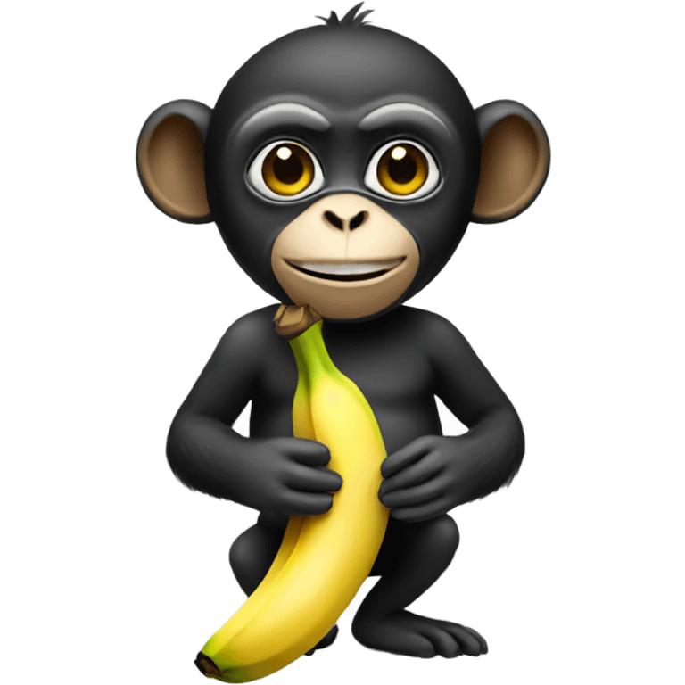 A monkey holding a banana and wearing a black face mask  emoji