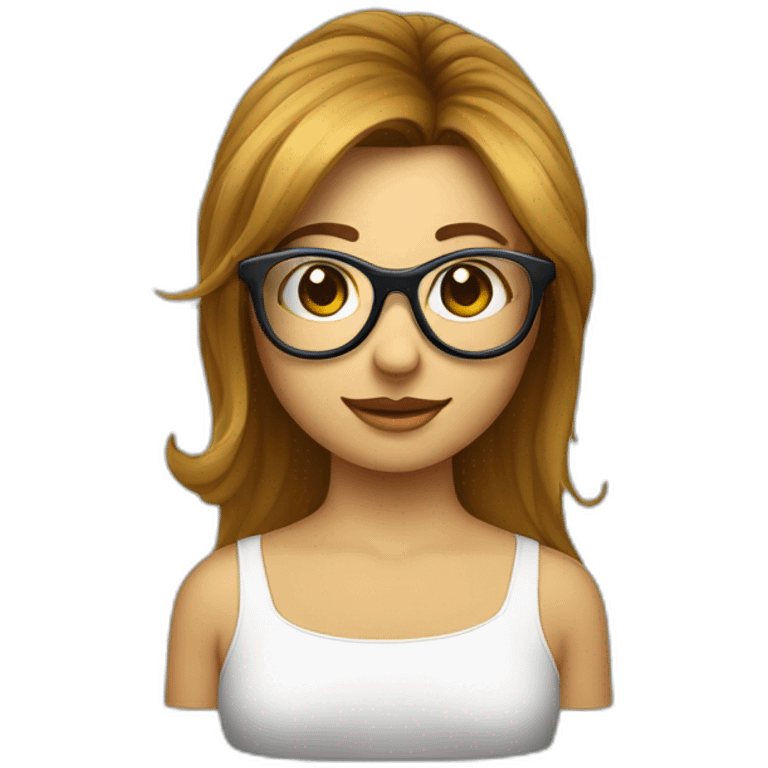 Fille cheveux long châtain et ondulé avec des lunettes carré emoji