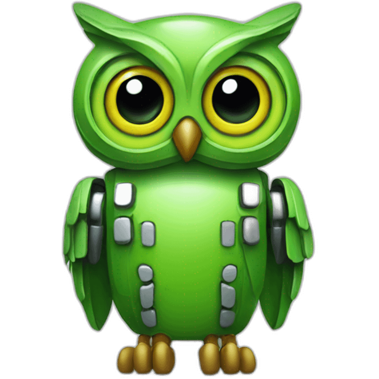 Robotic-green-owl-happy emoji