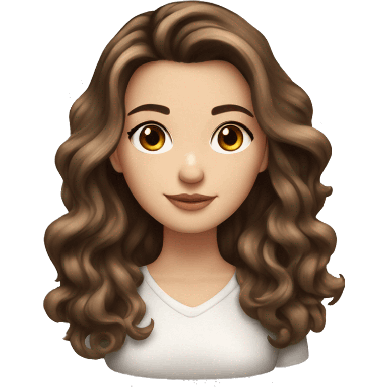 White girl brown eyes with long voluminous brown hair with brown highlights balayage  emoji