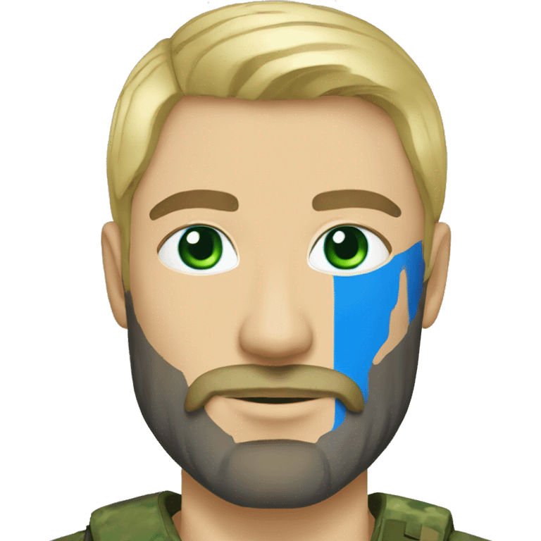 ukrainian military blonde man with a beard with green eyes with blue viking paint on the face  emoji