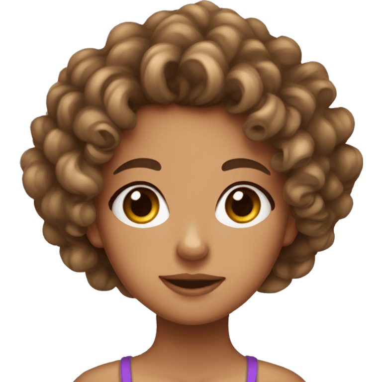 tan curly hair girl with brown eyes with a bow emoji