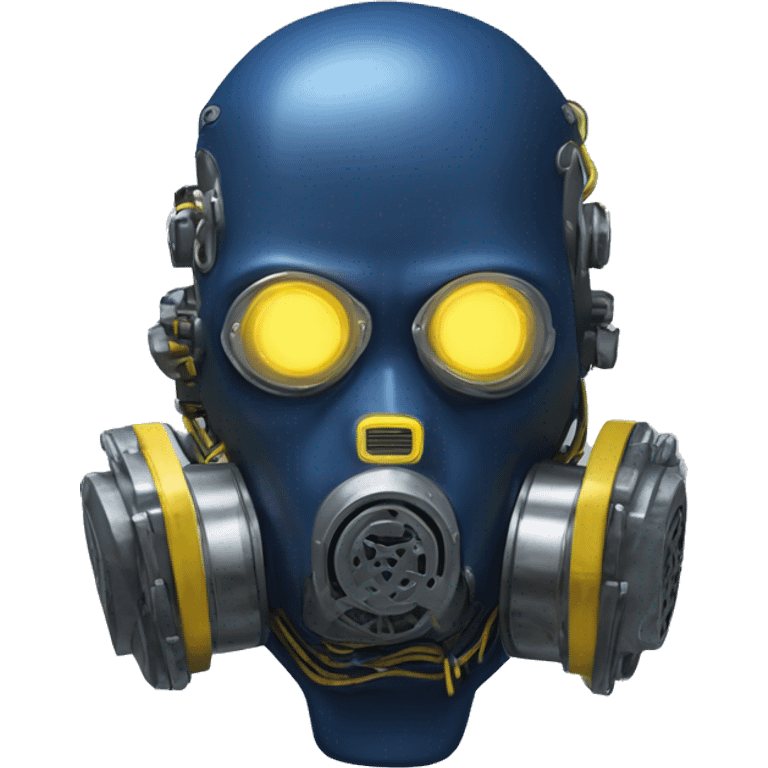 Dark Blue skin cyborg head with yellow respirator mask and circuitry emoji