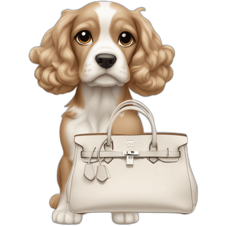 American cocker beige and white with a grey hermes birkin bag emoji