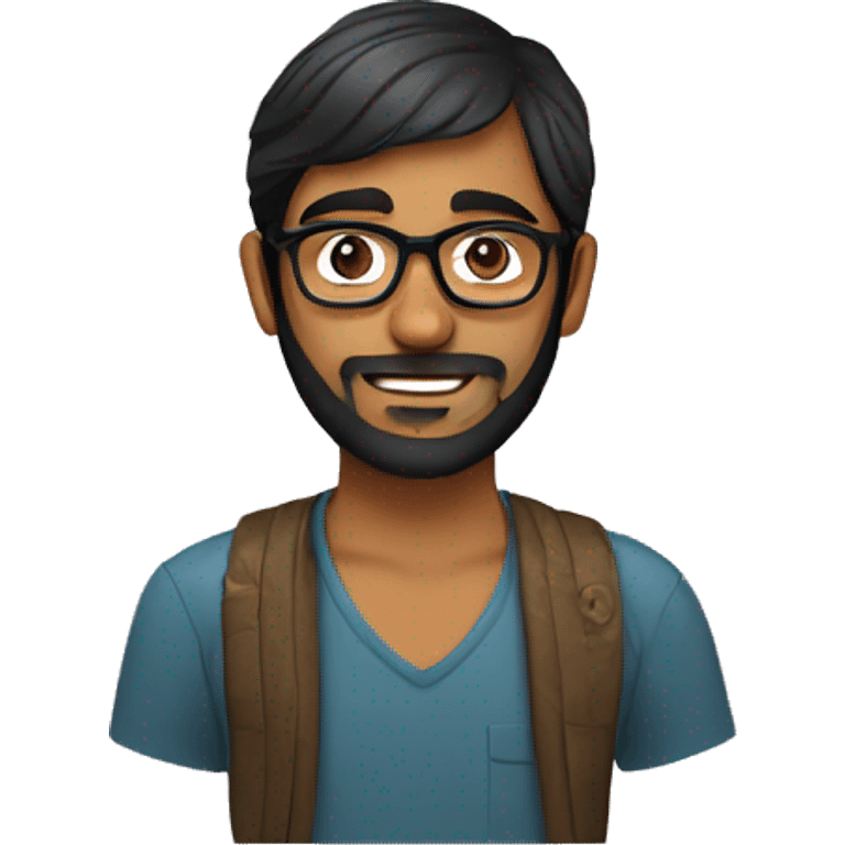 indian man in his 20s with a beard, glasses and short hair and waeringa tupi emoji