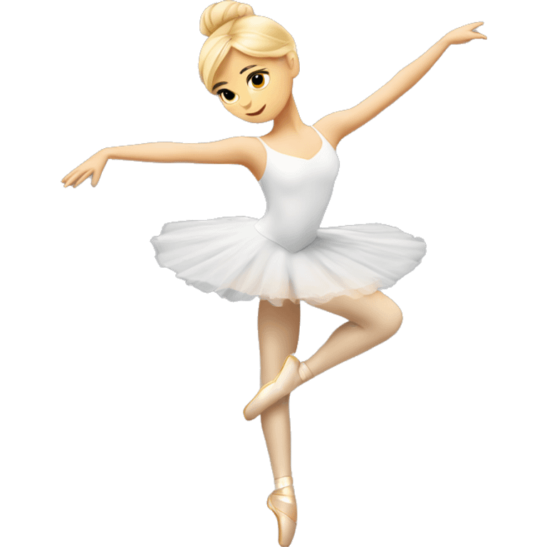 A white ballerina with blonde hair on point doing an arabesque  emoji