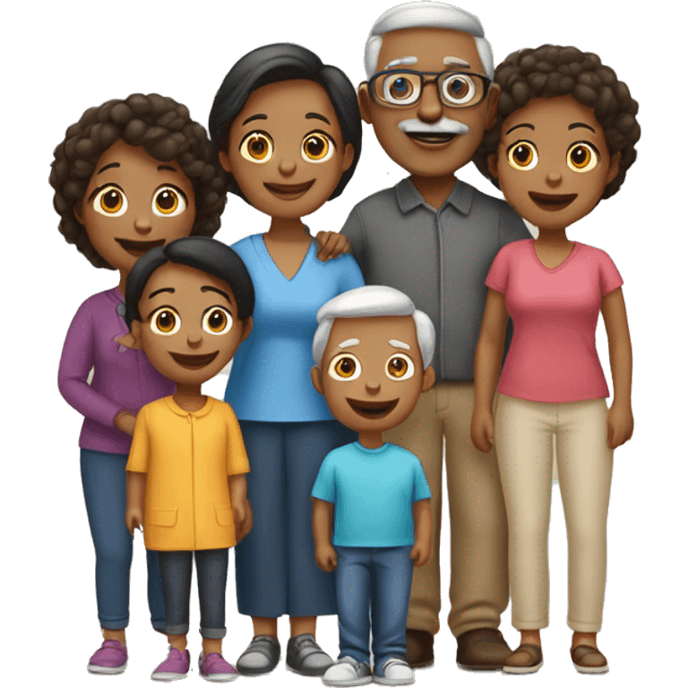 Family of 8, two grandparents, aunt, mom, dad, 3 daughters emoji