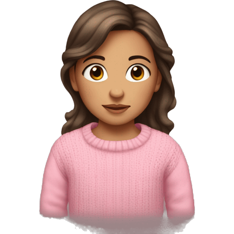 toddler girl, hispanic, long brown hair, brown eyes, pink sweater, winter emoji