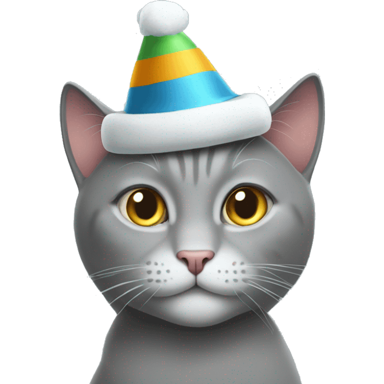 A grey cat in a New Year's hat emoji