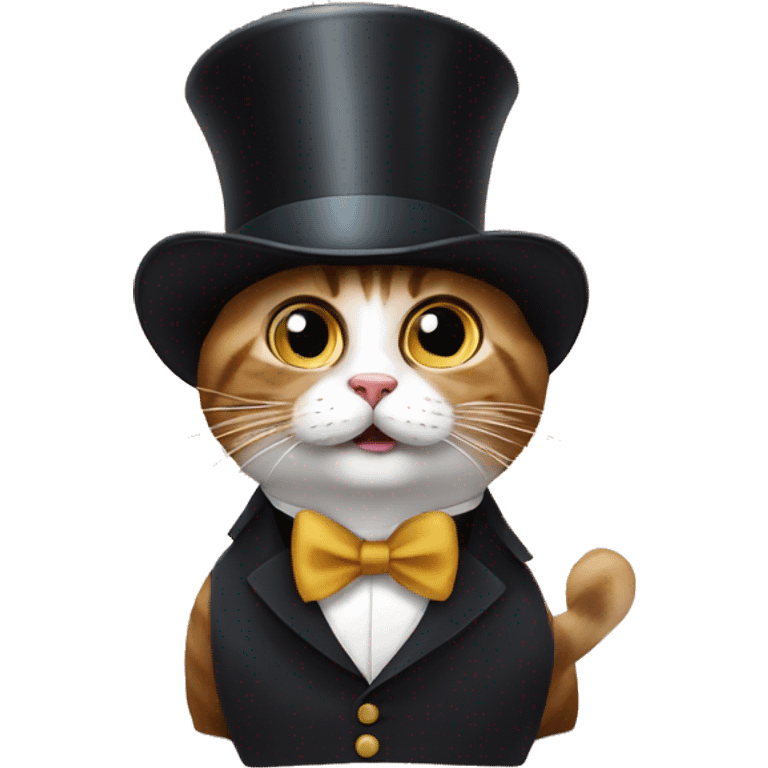 A surprised cat with a mustache and a top hat, a cup tea with big surprised eyes, an Englishman  emoji