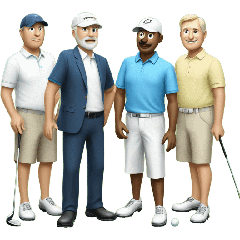 Three 50 year old white guys wearing golf clothes and cap on the golf course in Australia emoji