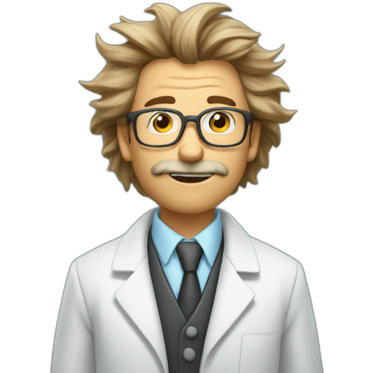 a scientist with disheveled hair blowing up test tubes. emoji