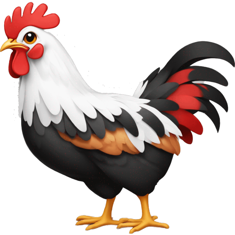 chicken in red, black and white colors cartoon style emoji