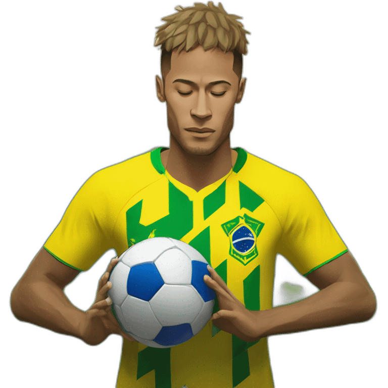 neymar meditating wearing the brazil shirt and with a serene mountain in the background emoji