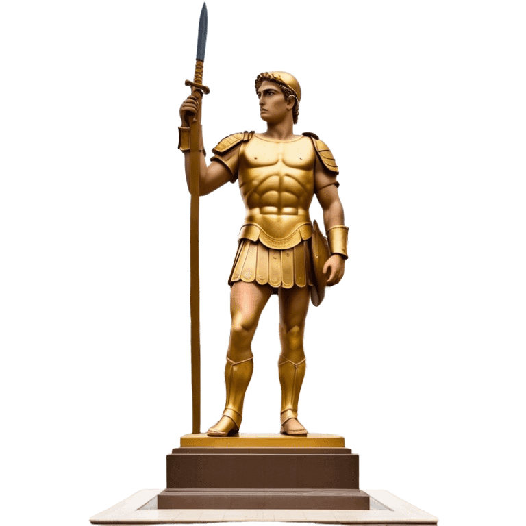 Cinematic Realistic Roman Soldier Statue at Botero Square Landmark Emoji, depicted as a striking, larger-than-life sculpture rendered with rich detail and dynamic, urban lighting. emoji