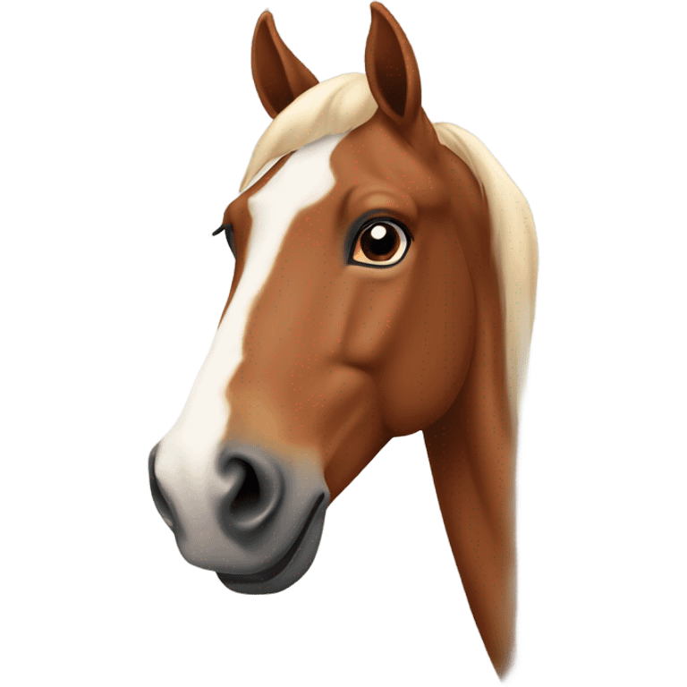 A chestnut horse with a white long marking down its forehead to its nose emoji