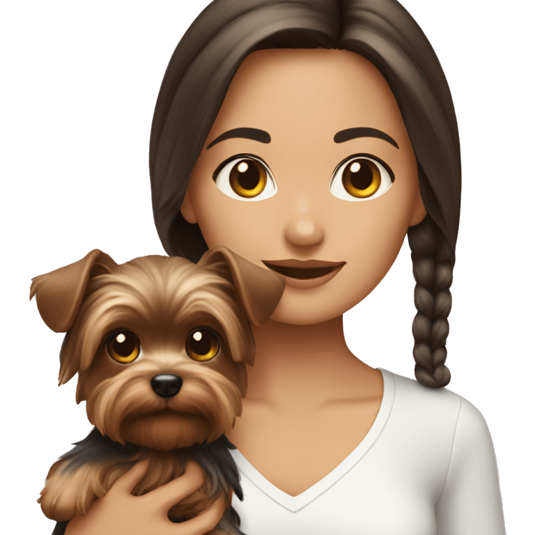 Brunette girl with yorkie puppy emoji