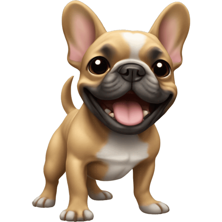 Black and tan colored French bulldog dancing emoji