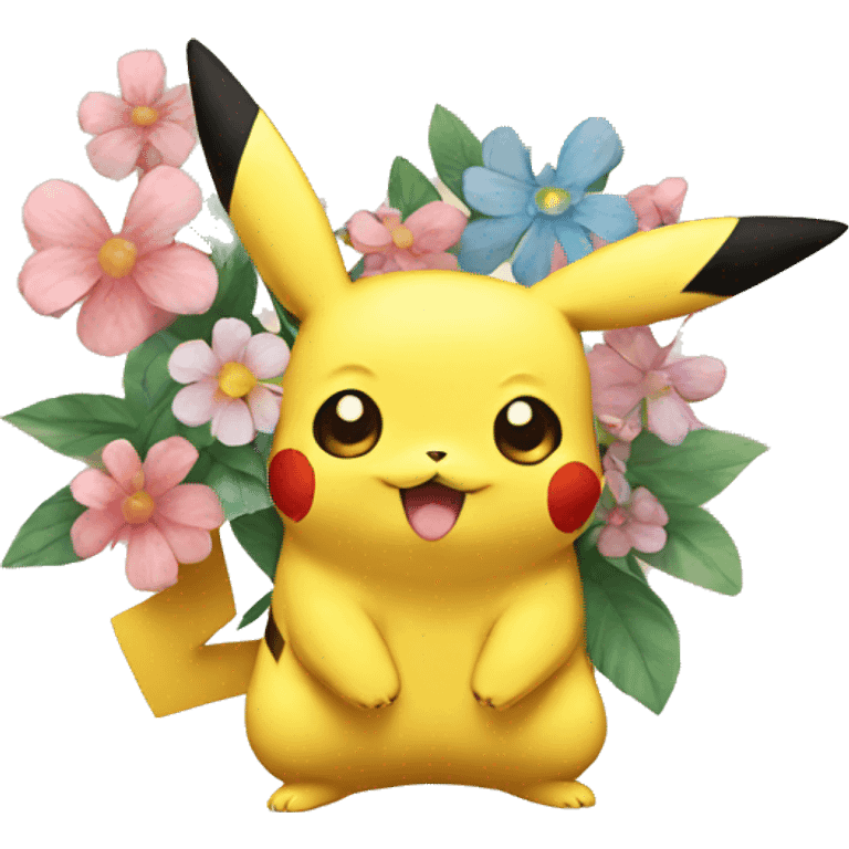 Pikachu with flowers emoji