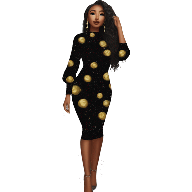 Girl in a black Glitter Print Lantern Sleeve Bodycon Dress emoji