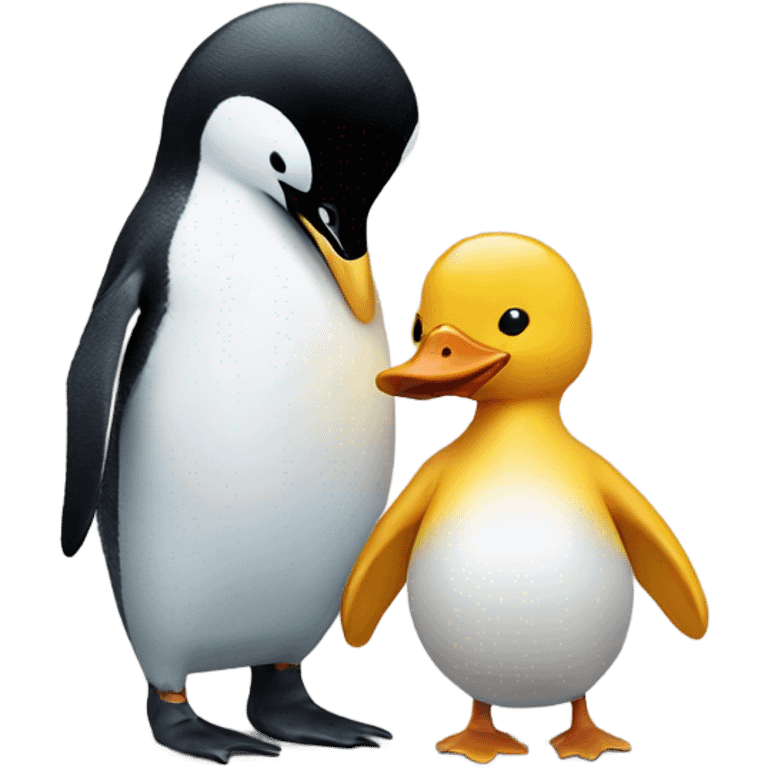 Penguin and duck holding hands emoji