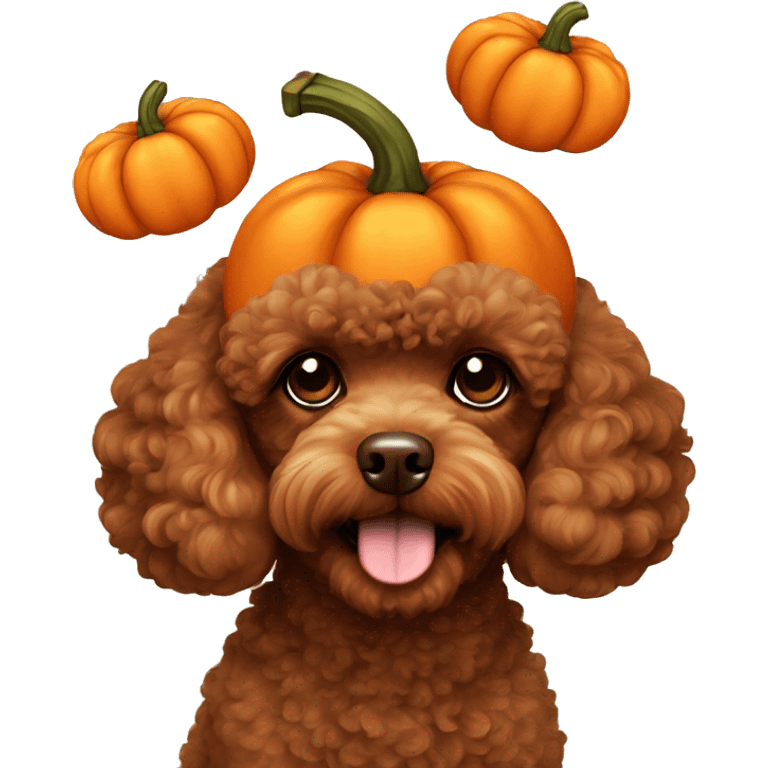 A brown toy poodle with a carved pumpkin on its head emoji