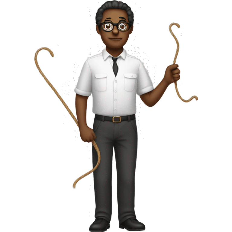 man wearing glasses with a whip in hand emoji