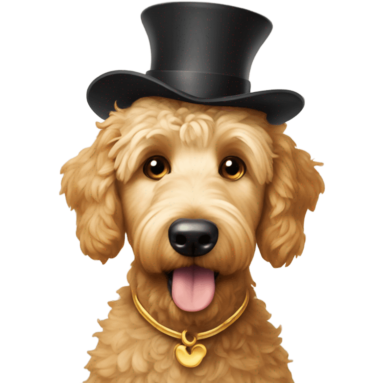 Golden doodle with Mickey Mouse ear hat emoji