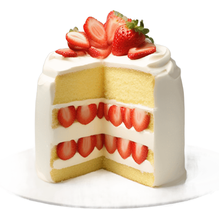 vanilla sponge cake with strawberry on top and white cream emoji