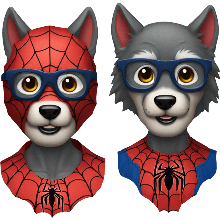 a wolf with a spiderman suit, doesn't wear glasses and looks fierce emoji