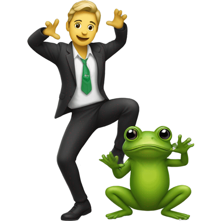 A person doing the samba with a frog using accurate scale emoji